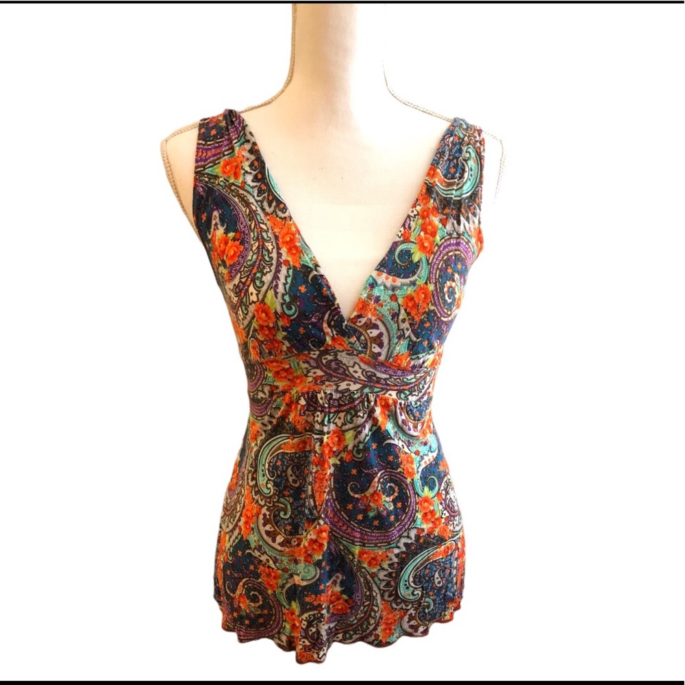 Colorful Paisley Floral Summer Tank Top Size Medium